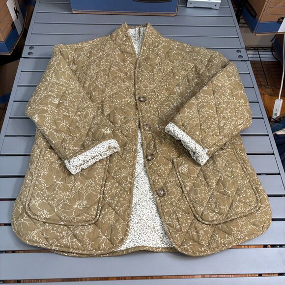 Marine Layer Arlo Quilted Jacket Womens S Green Floral Long Sleeve Button Front - Picture 2 of 8